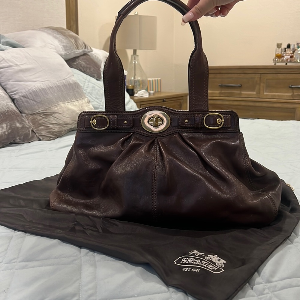 Coach Handbag Purse Garnet Satchel Brown Leather Turnlock 13914 EUC